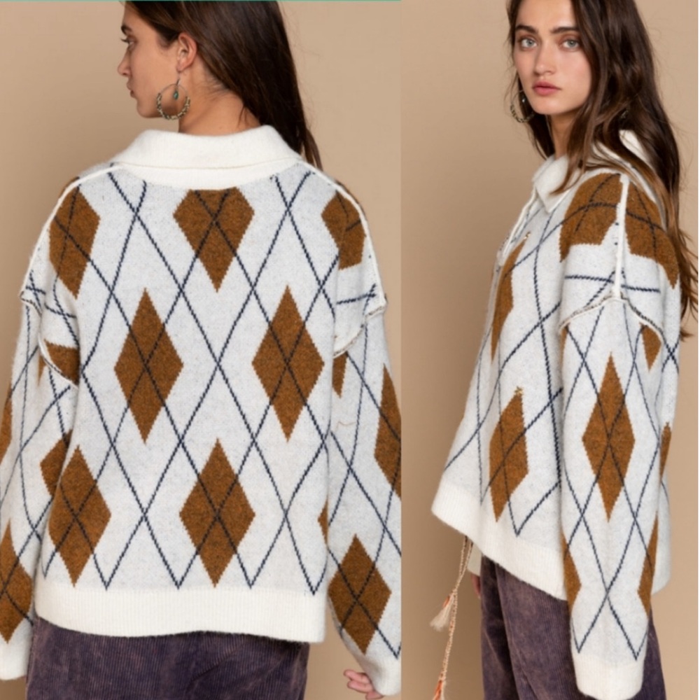 💝Boutique~POL Argyle Sweater - Picture 3 of 6